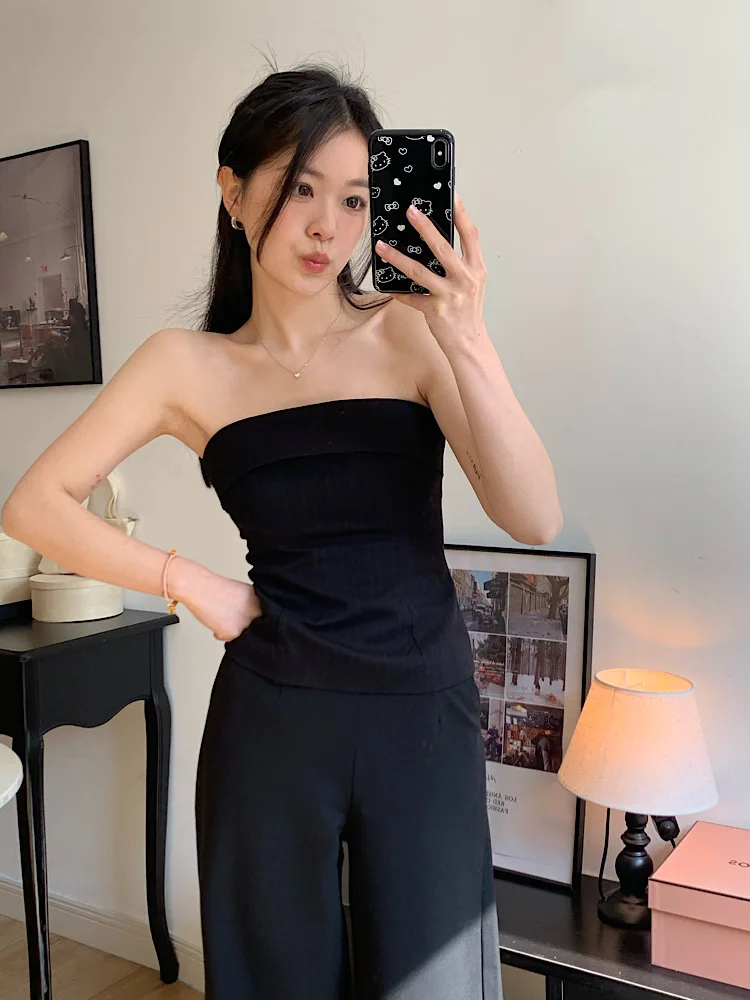 

Bla-oulder Tube Top Women's Spring Summer Slim Fit Outerwear Sexy Strap Vest Design Sensation Casual Faionable