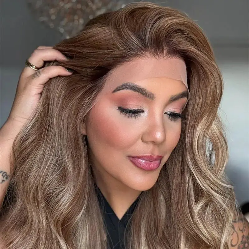 

Ombre Chestnut Brown Balayage Luxury Synthetic Lace Front Wig On Clearance Sale Easy To Wear Ombre Mix Color Preplucked Hairline