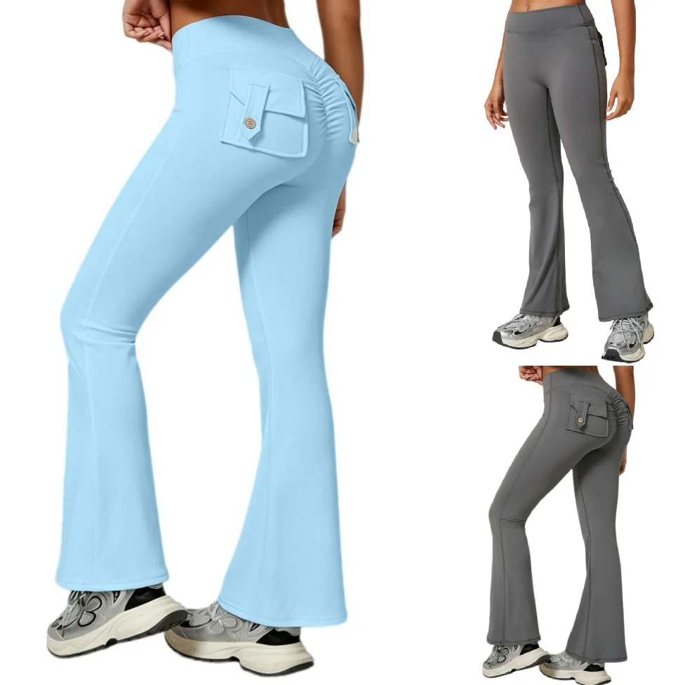 

Women Sports Flare Pants with Pockets High Stretch Scrunch Butt Yoga Leggings Naked Feeling Gym Fitness Workout Running Trousers