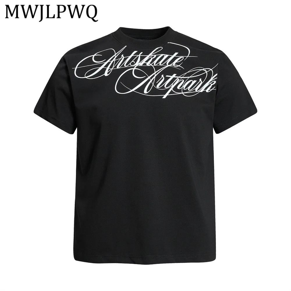 

MWJLPWQ Letter Print Short Sleeve T-Shirt For Men Summer Hip-Hop Street Style Summer Spring Loose Casual Round Neck Tee 16409