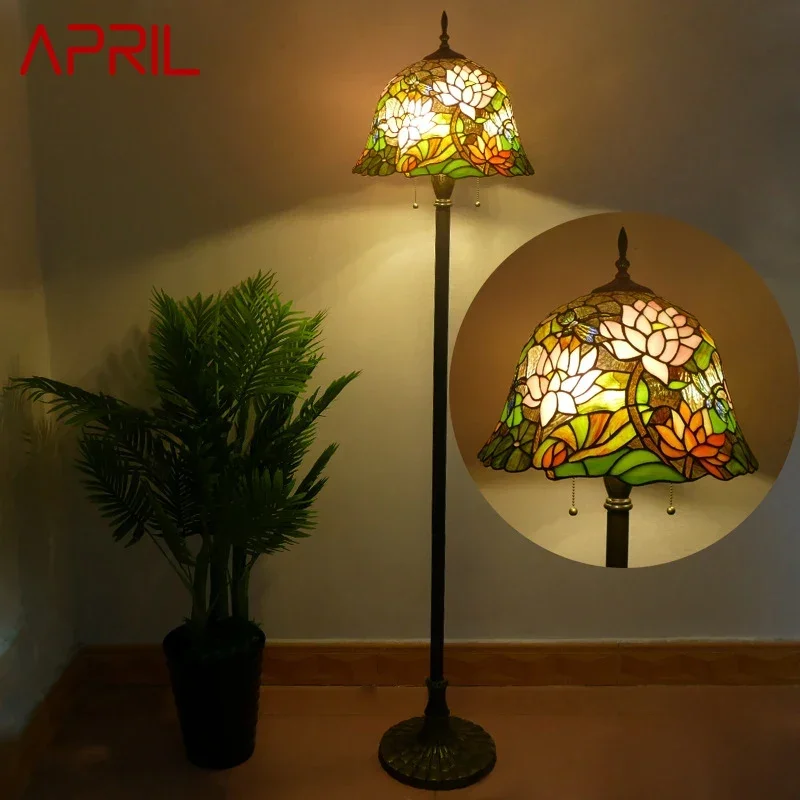 

APRIL Tiffany Floor Lamp American Retro Living Room Bedroom Lamp Country Stained Glass Floor Lamp