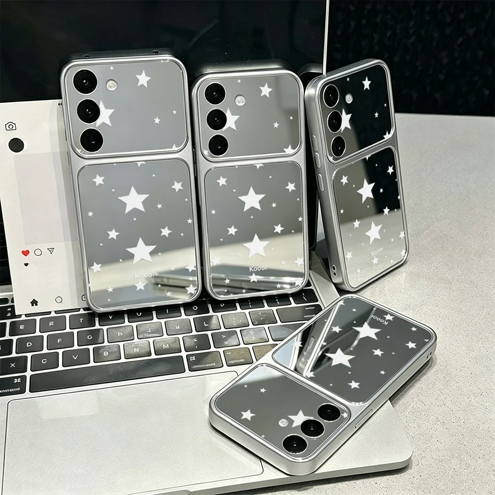 Minimalist White Star Dual Mirror Phone Case for Samsung Galaxy S26 S25 S24 S23 Ultra A57 A56 A55 A54 A36 A35 A32 Cover Fundas