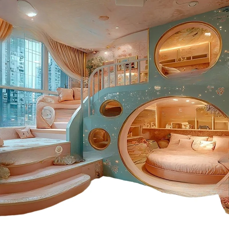 Cielo cama para niños casa en el árbol superior e inferior b ed escalera giratoria segundo piso padre-niño b ed