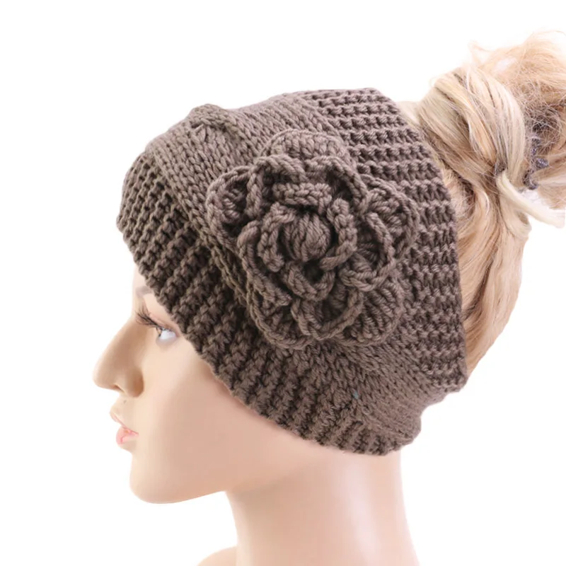 Autumn Winter Women Flower Knitted Headbands Crochet Head Wrap Wide Woolen Hairband Turban Outdoor Ear Warmer Hair  Accessories