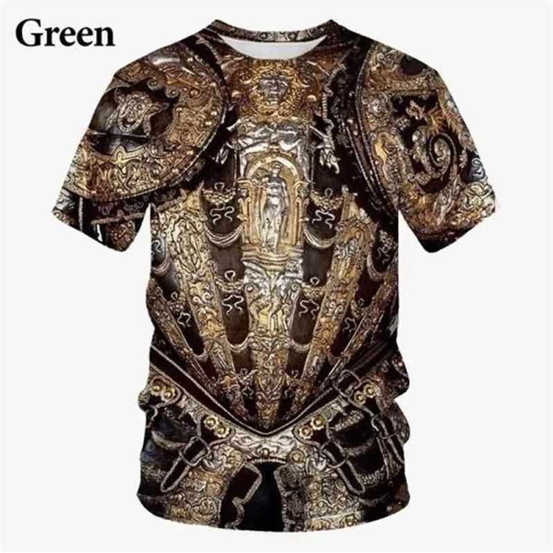 Men\'s Casual Funny Round Neck Short-sleeved T-shirt New Medieval Armor 3D Printed Pattern T-shirts Oversized 100-5XL Tshirt Tops