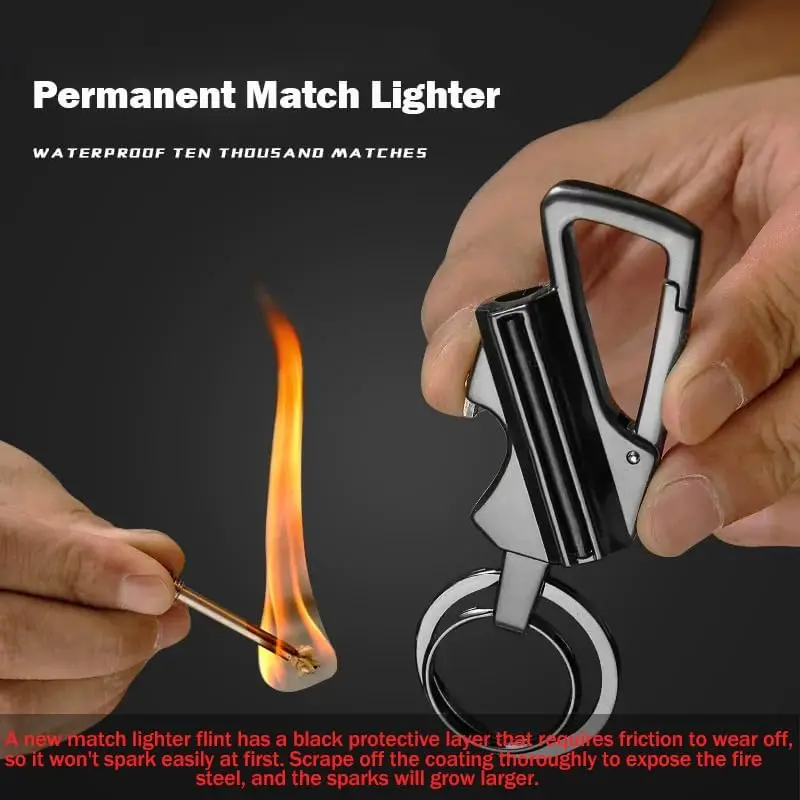 Hot Permanent Match Keychain Lighters Metal Waterproof with Bottle Opener Igniter, EDC Emergency Outdoor Survival Flint