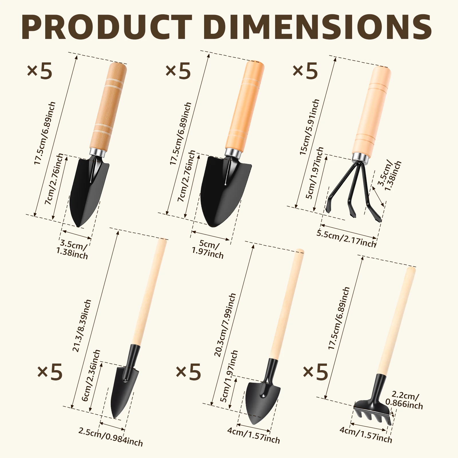 10 Sets Mini Gardening Tool Set 30PCS Wood Handle Shovel Rake Spade For Succulent Bonsai Planting Transplanting Hand Tools