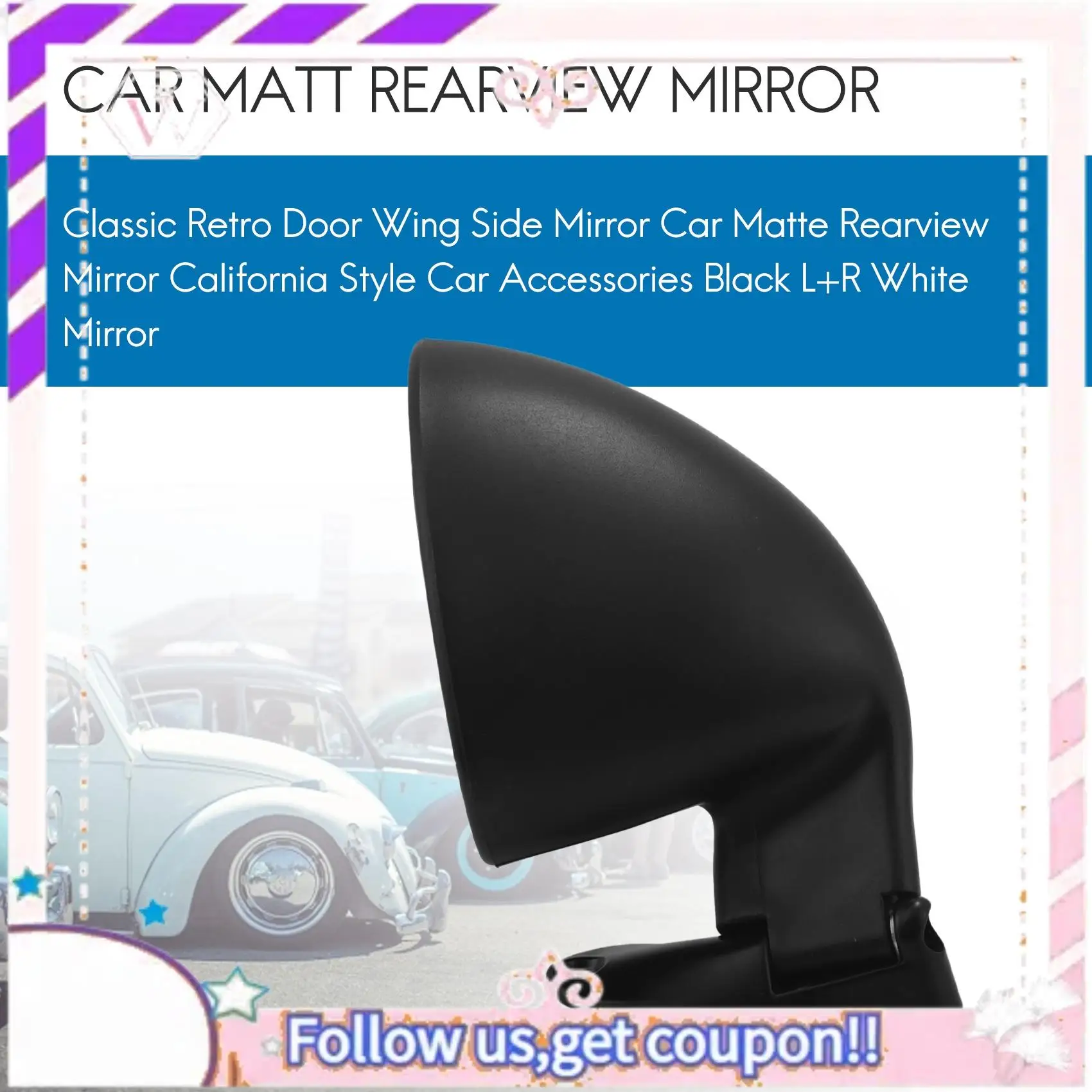 

Portable Classic Retro Door Wing Side Mirror Car Matte Rearview Mirror California Style Car Accessories Black L+R