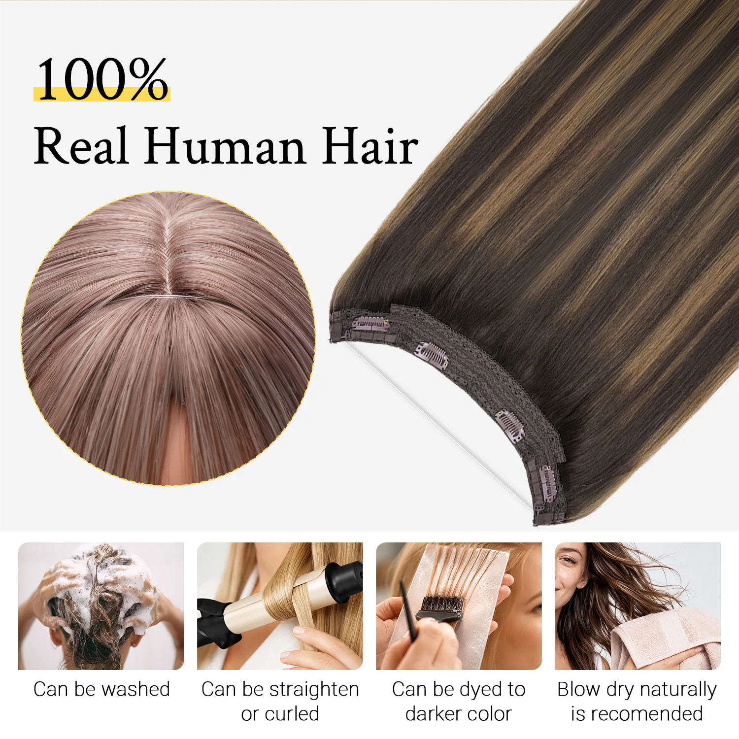 Sunmofavo 100% Real Remy Human Hair Halo Wire Hair Extensions,Free To Restyle, Full Hair Density, 2‑6‑2 Balayage Dark Brown Mixed Chestnut Brown 20 Inch, Invisible Fish‑Line With Adjustable Size, All‑Day Secure Fit,Fashion For All Occasions Daily Wear - view 2