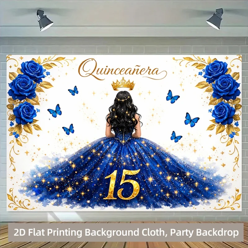 1 Stück 2D-Flachbanner-Hintergrundstoff aus Polyester für den Grand Ball und die 15. Geburtstagsfeier