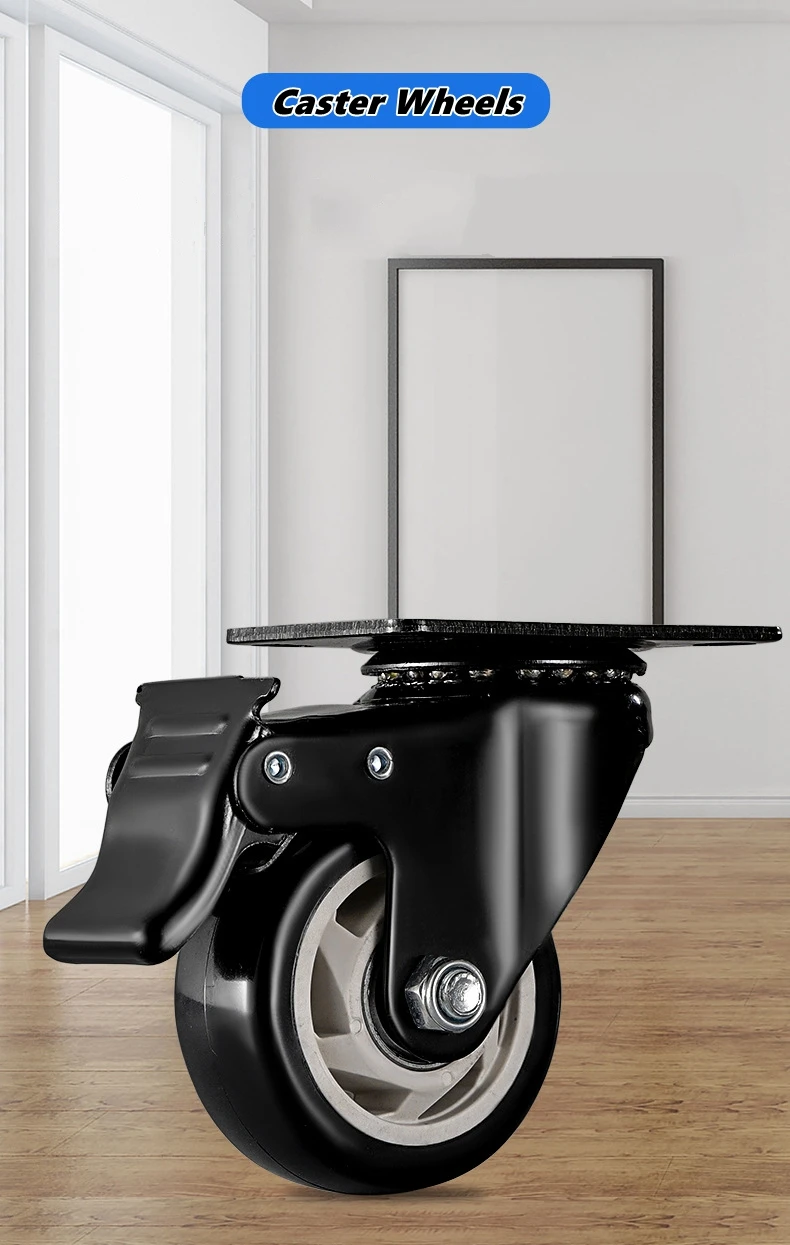 

1.5/2/3 Inch Heavy Duty Caster Wheels with Brake, No Noise PU Wheels for Furniture, Trolley & Industrial Use