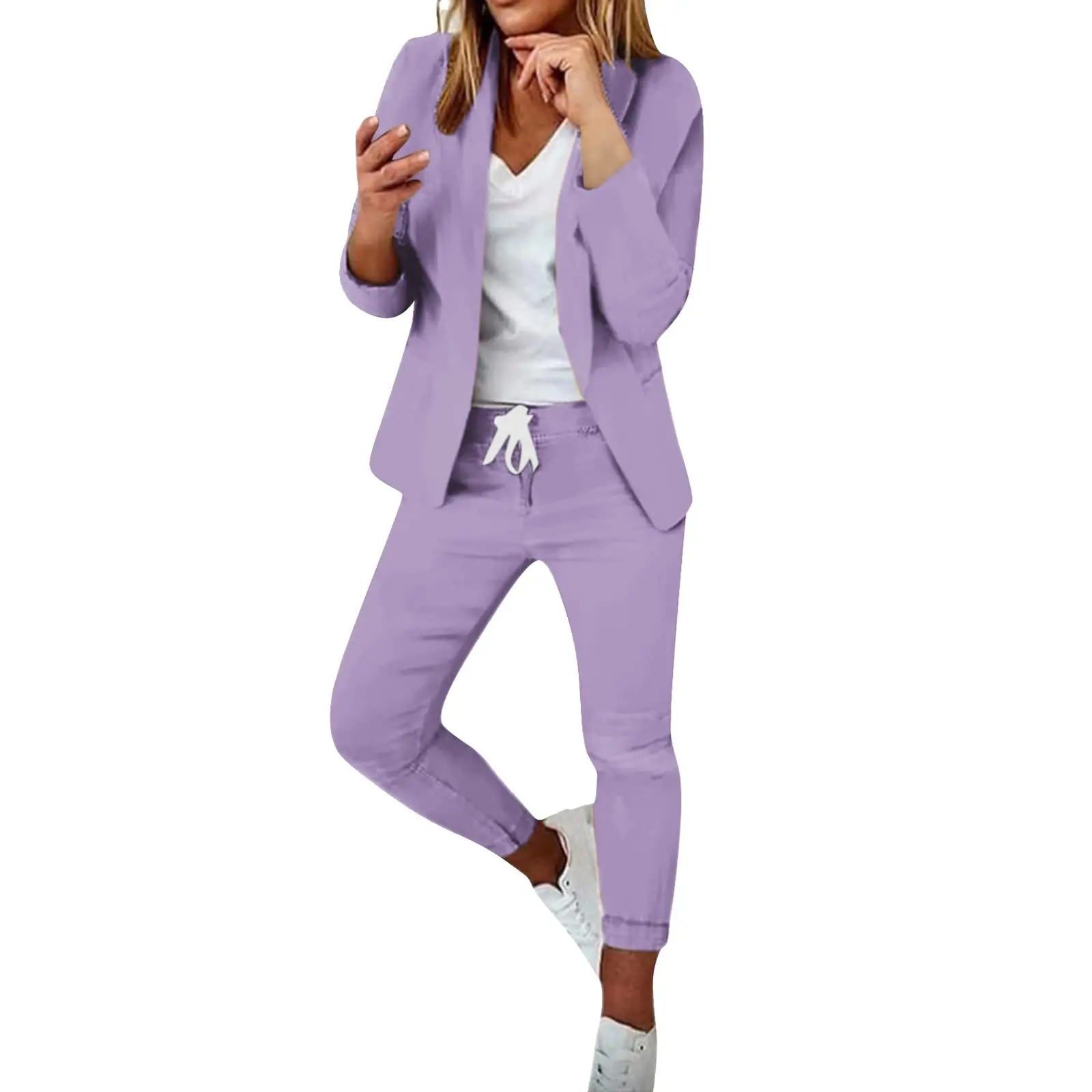 

Factory Direct Sales Of Spring And Autumn Solid Color Suit Design With Long Sleeved Pants Suit SetWL008+MR7