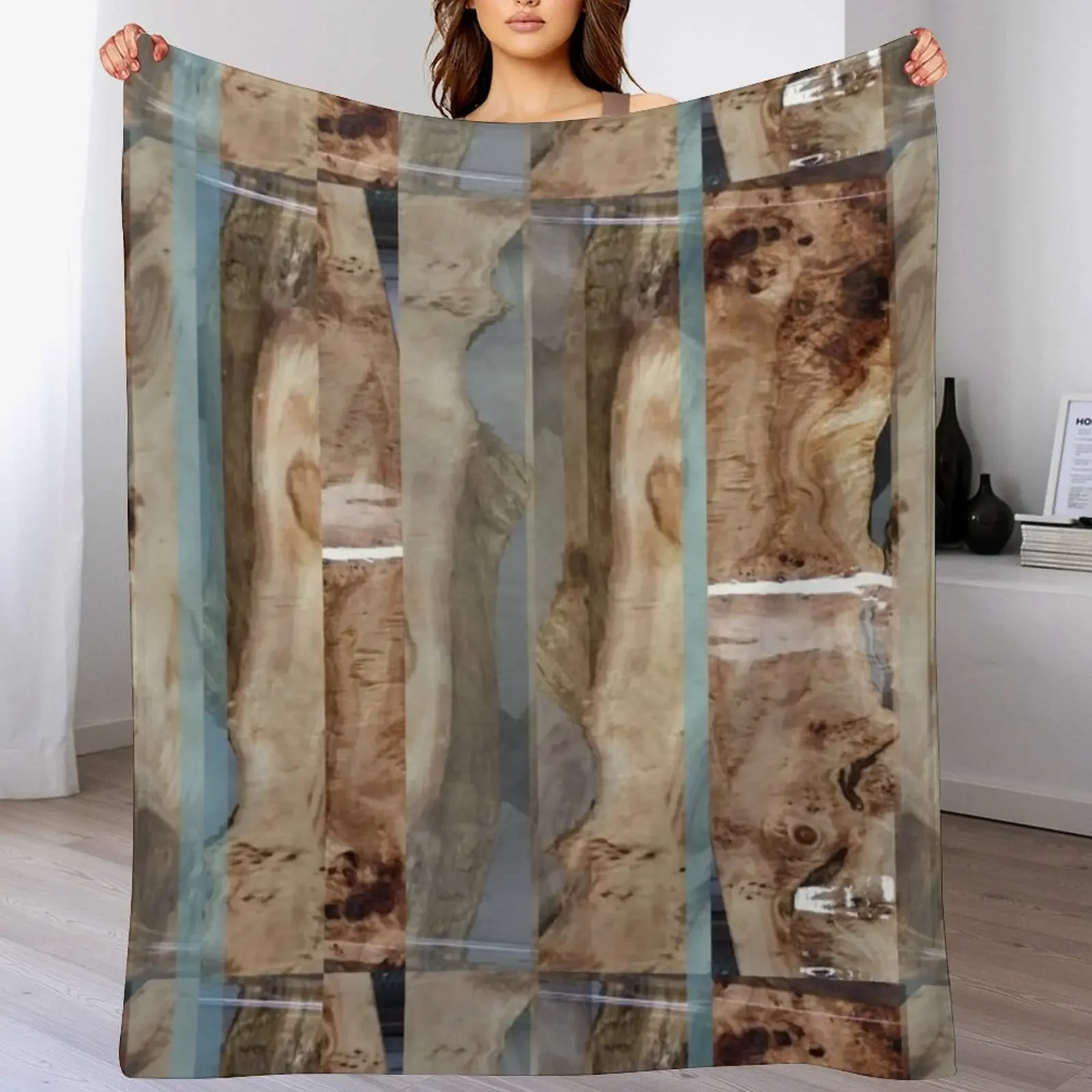 

Wood Abstract Nature Pattern Blue Teal Brown Tan Gray Throw Blanket Plush Stuffeds Summer Blankets