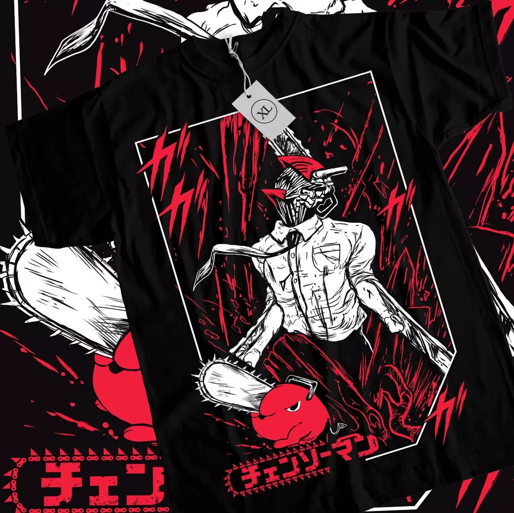 Chainsaw Man T-Shirt Chainsaw Man Anime CSM Denji Power Black Shirt All Size