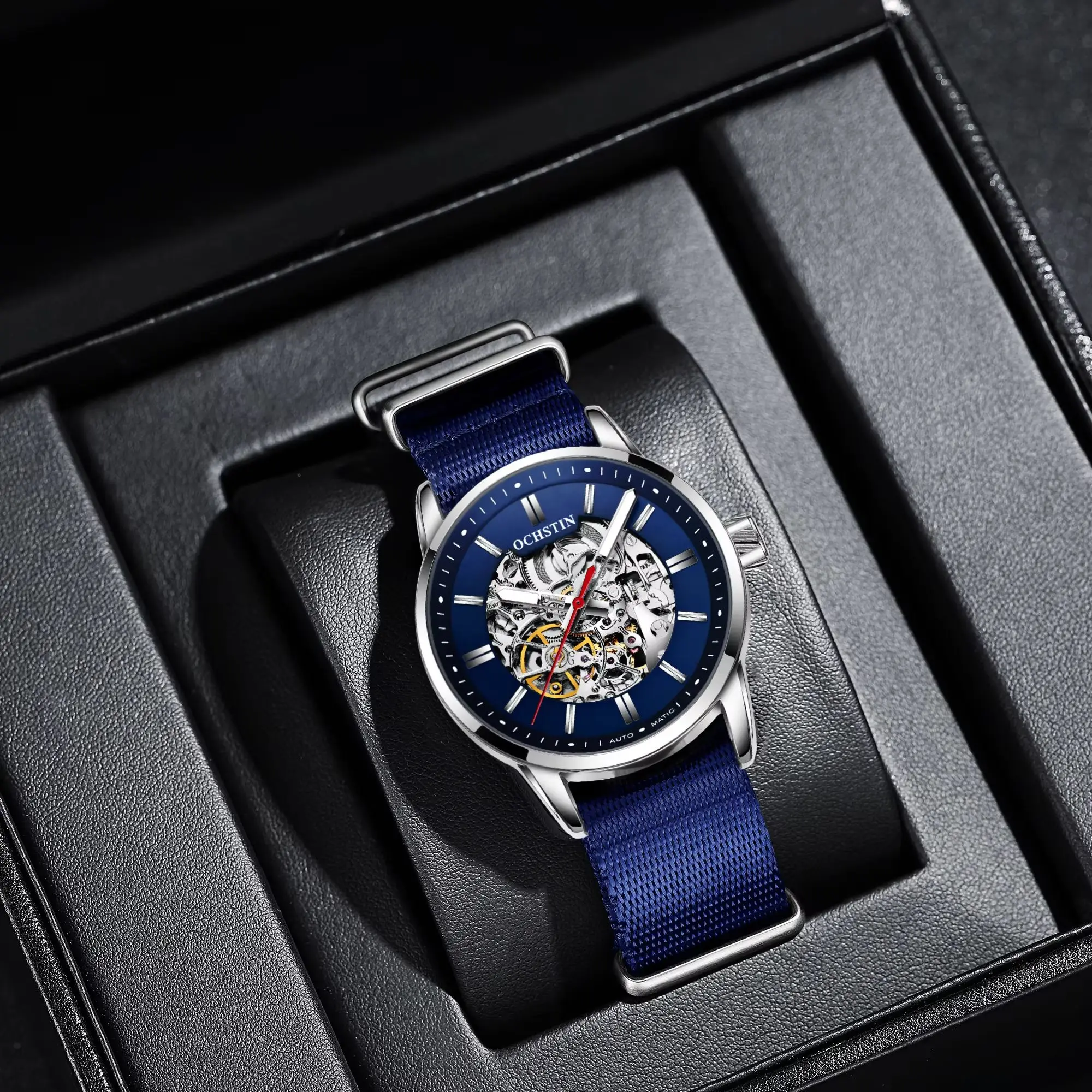 Hot Men's Watches Top Brand Luxury OCHSTIN Fashion Skeleton Steampunk Men Sport Clock Nylon Strap Automatic Mechanical Watch image 2