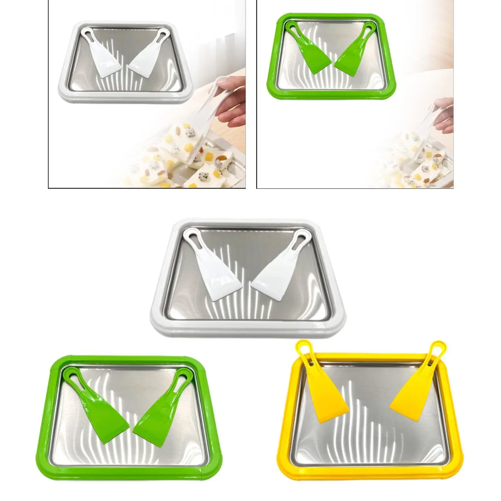 Ice Cream Pan with 2 Scrapers Sweet Fried Food Plate Roll Ice Cream Maker