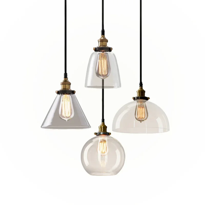 Loft Vintage Pendant Lights Glass Industrial Suspend  Lamps Metal Retro Lustres Hanging Fixtures Luminaire  E27