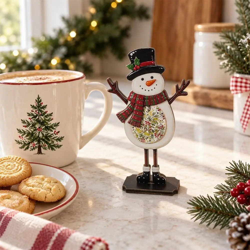 Wooden Santa Claus Tabletop Ornament Rustic Slot in Base Holiday Reindeer Desktop Ornament 2D Flat Printing Cartoon