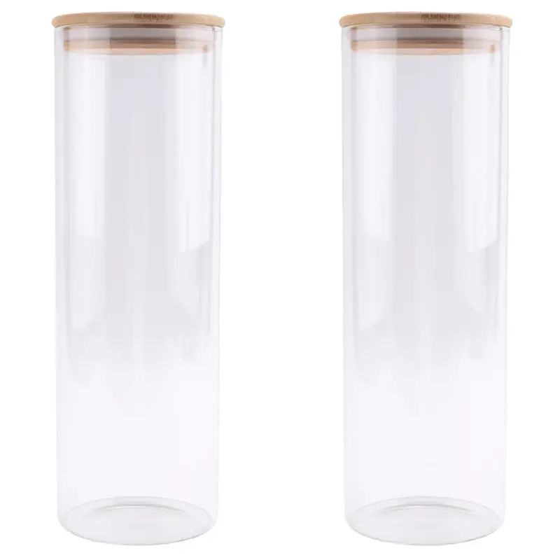 M12K-Glass Storage Containers Set Of 2 71Oz Tall Spaghetti Jars With Bamboo Lids - Kitchen Food Storage Canisters For Pasta