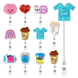 New Glitter Nurse Doctor Retractable Badge Reels Kawaii Cartoon Medical Theme Badge Reels Id/Ic Card Holder Hospital Supplies
