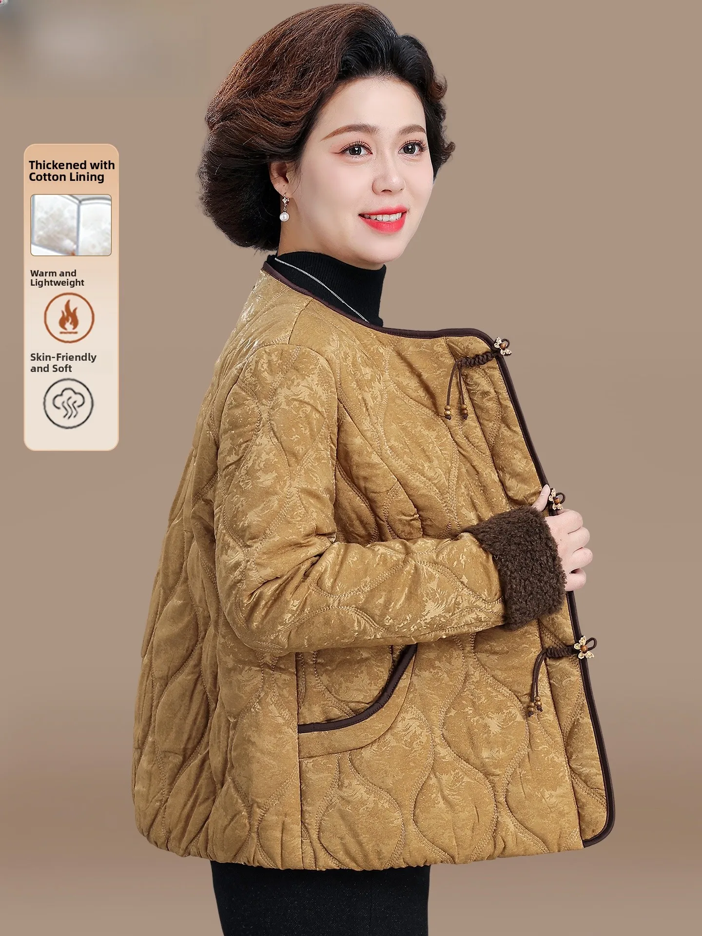 

New Chinese Sle down Cotton Jaet Traditional Tang Costume Outerwear for Middle-Aged And ly Women Warm Faionable