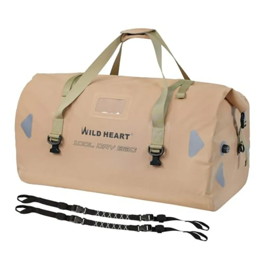 

WILD HEART Waterproof Motorcycle Duffel Bag PVC500D Double-bottom with Rope Straps and Inner Pocket 40L 66L 100L for Kayaking C