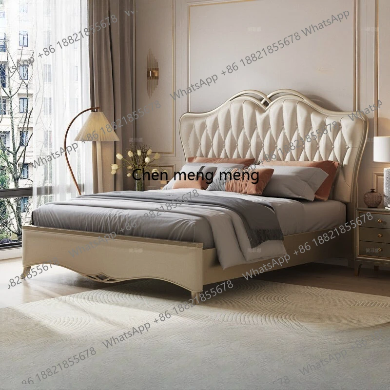 

Pull-up leather bed American light luxury master bedroom double bed 1.8 meters wedding bed first layer cowhide