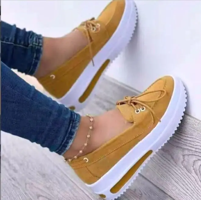 New Spring Women Shoes Classic Casual Wedge Ladies Flat Shoes Lace Up Comfortable Female Blue Pink Outdoor Single Shoes