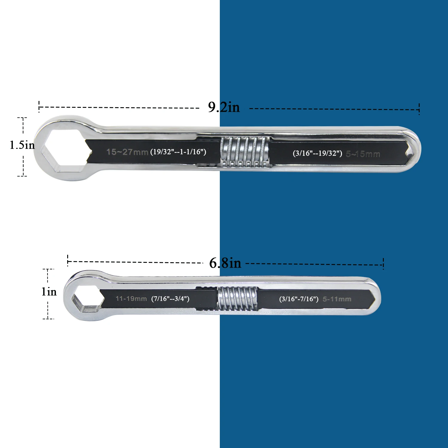 GOSWIFT 2Pcs Wrench 7 Inch & 9.5 Inch Universal Wrench Set Adjustable Double Head Spanner Multi-function Auto Repair Tools