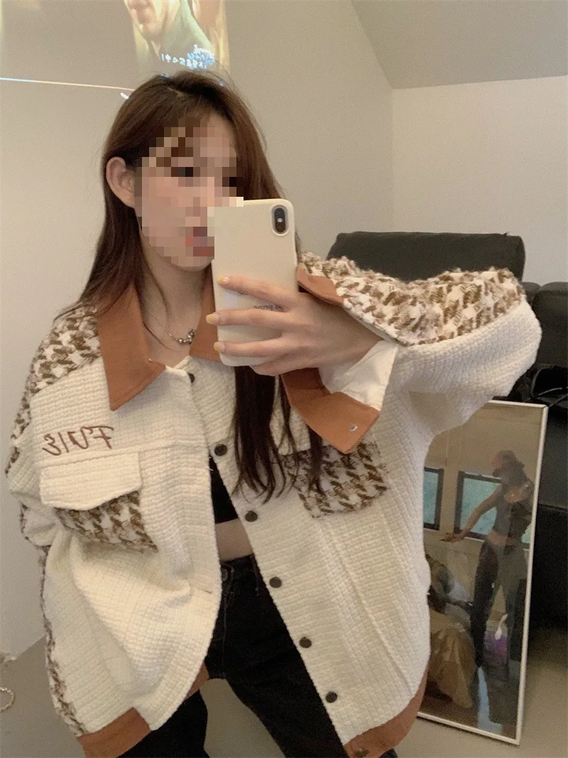 Tweed-Jacke mit Fransen für Damen, Winter, Leder, gepolstert, Rundhalsausschnitt, Kordelzug, zweireihig, warm, schwer, gemütlich, breit, plüschig, flauschig, Harajuku