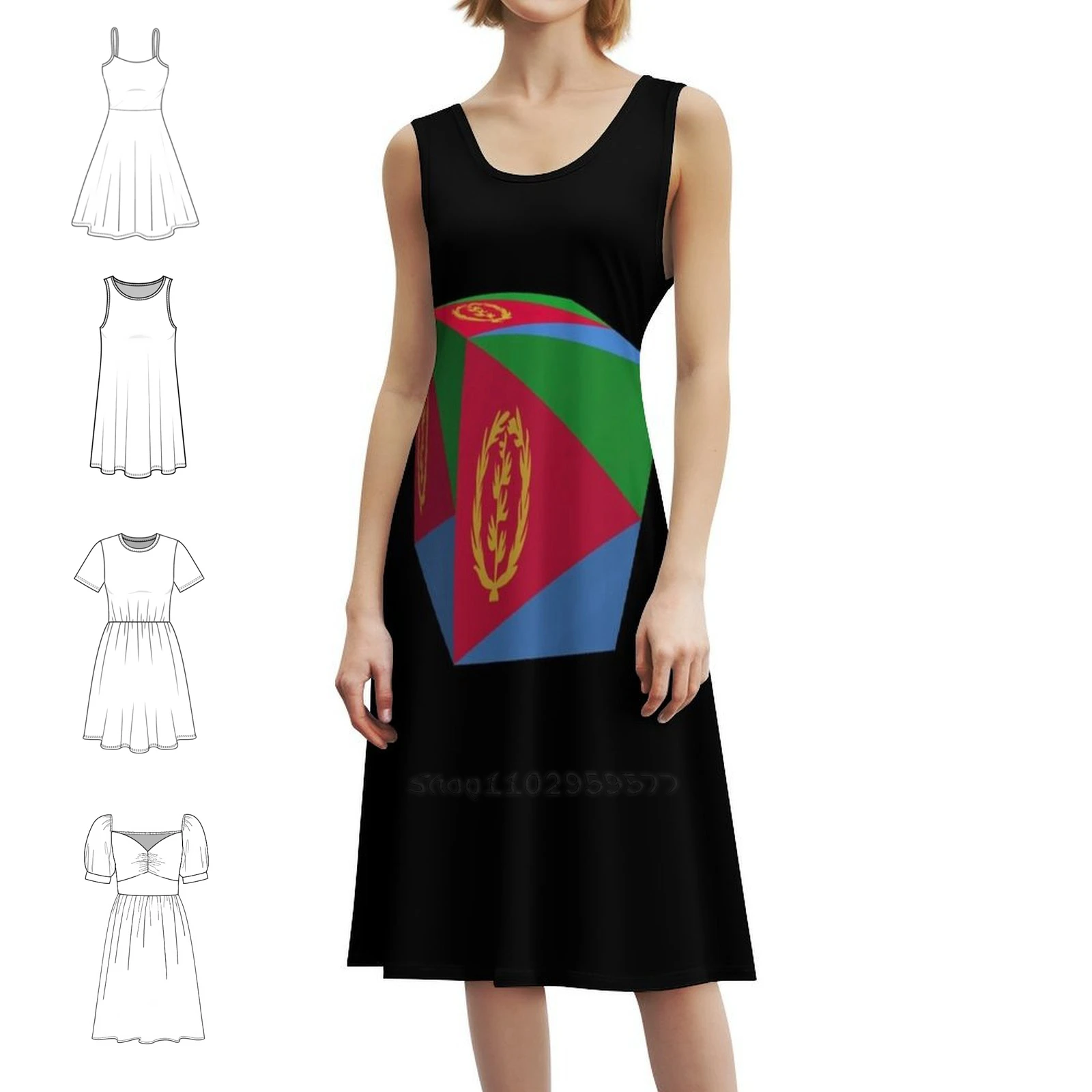 العلم الإريتري مكعب. فستان بوهيمي عتيق بأكمام منتفخة أو خيارات بدون أكمام للنساء صندوق فستان Country Cube Cubed Eritrea #1