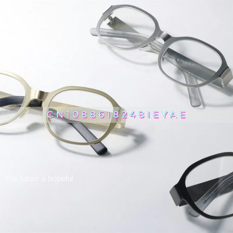 Industrial Style Metal Large Frame Oval Glasses Anti-blue Matte Thick Frame Personalized Tide Flat Mirror