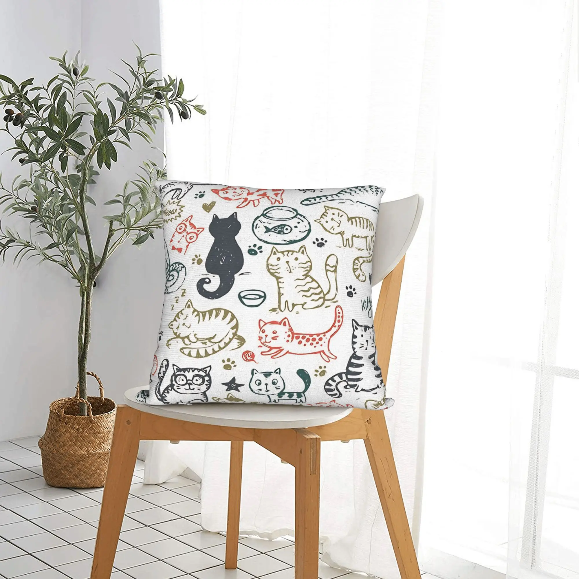 Cat Kitten  Square Pillow Covers Polyester Room Cats Pattern Cushion Case Funny Decor Pillow Cover 45*45
