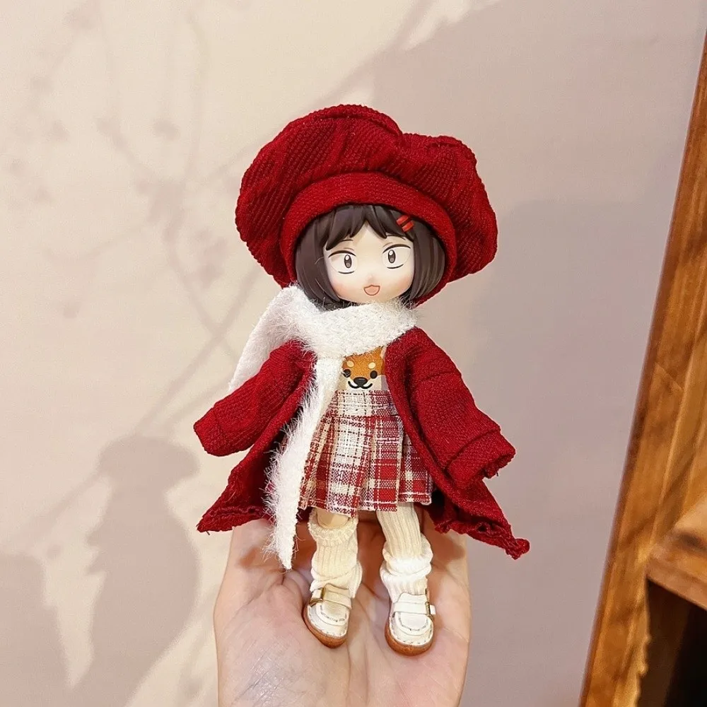 العصرية سترة معطف 1/8 1/12 BJD الملابس مع قبعة فستان جميل الخريف والشتاء نمط تغيير الملابس والاكسسوارات فتاة لعبة هدية