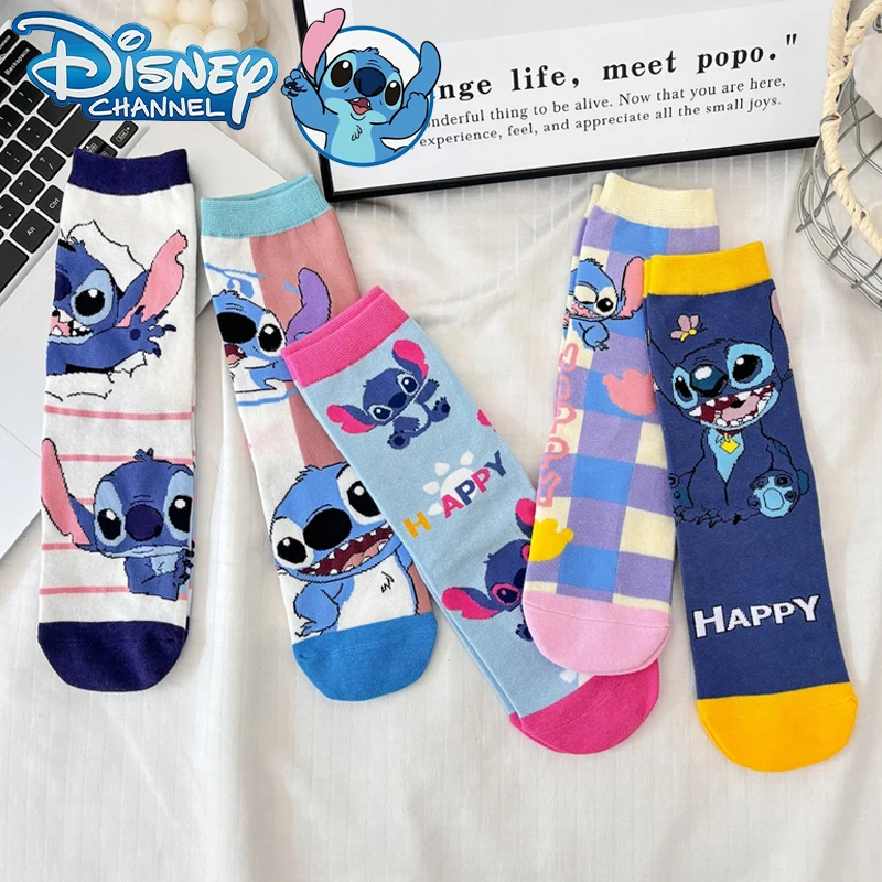 Disney Cartoon Stitch Socks Anime Cute Female Socks Creative Fashion Combed Cotton Midtube Socks for Girls