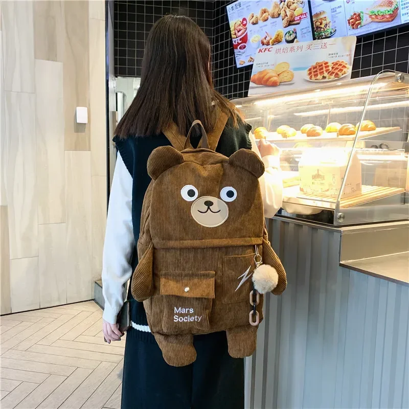 Japanese Style Corduroy Women's Backpack Fashion High Capacity Secondary School Bag Cute Korean Travel Book Bag for Girls