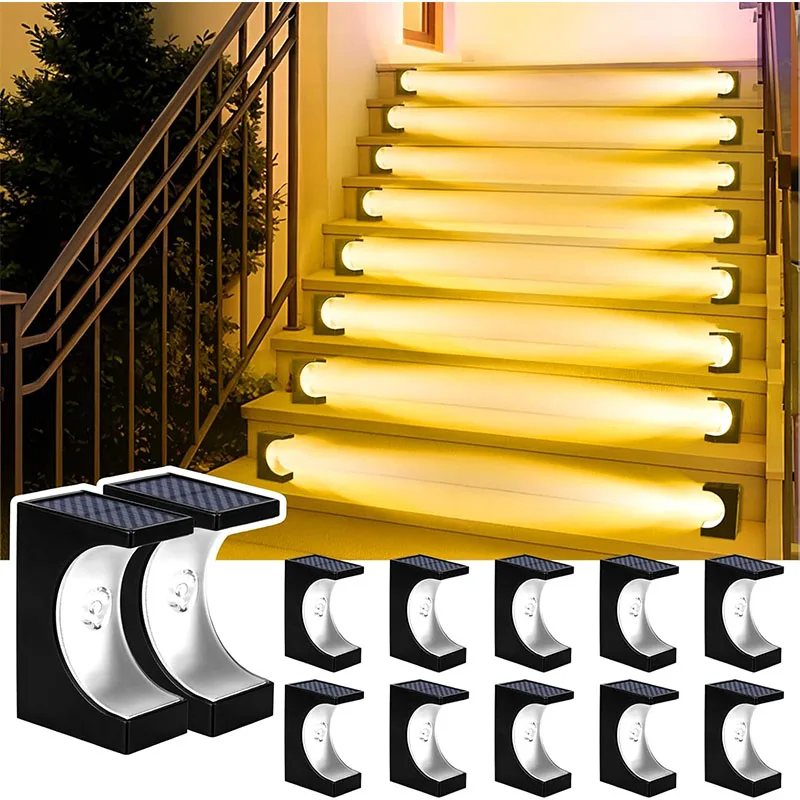 Solar-Powered LED Step Lights Outdoor Sensor Lighting for Stairs Garden & Pathway Outdoor Lighting IP65 Solar Powered Waterproof
