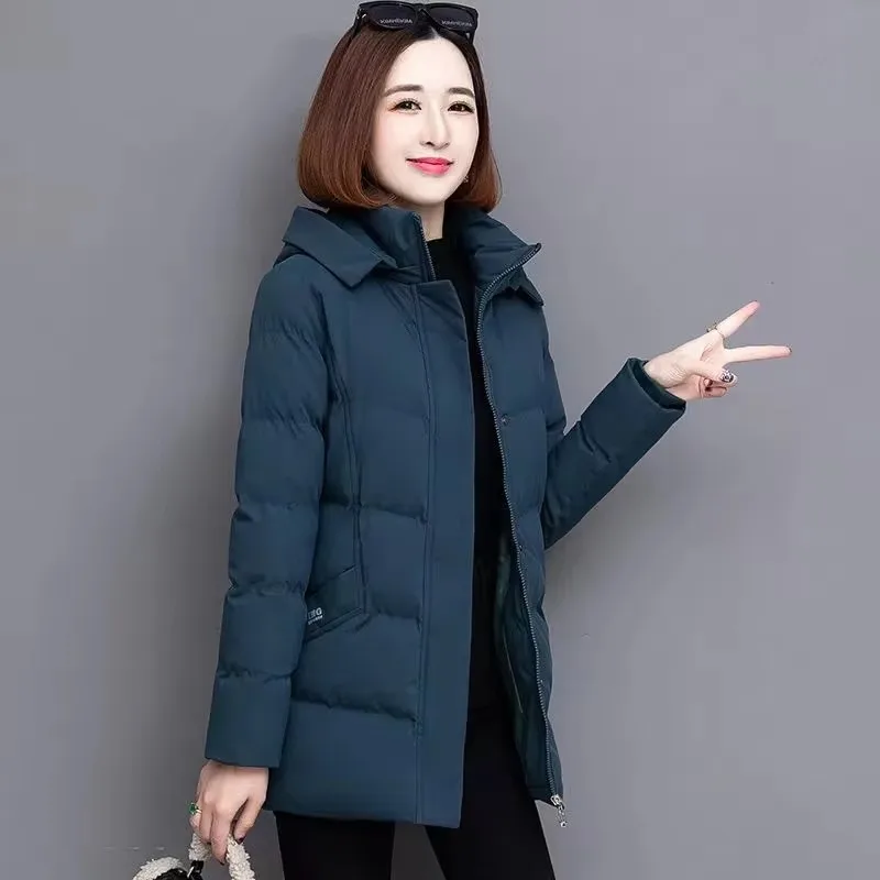 New Winter Jacket Female Parka Korean Hooded Removable Cap Cotton Coat Women Mid-Long Loose Thicke Down Cotton Coat Outerwear