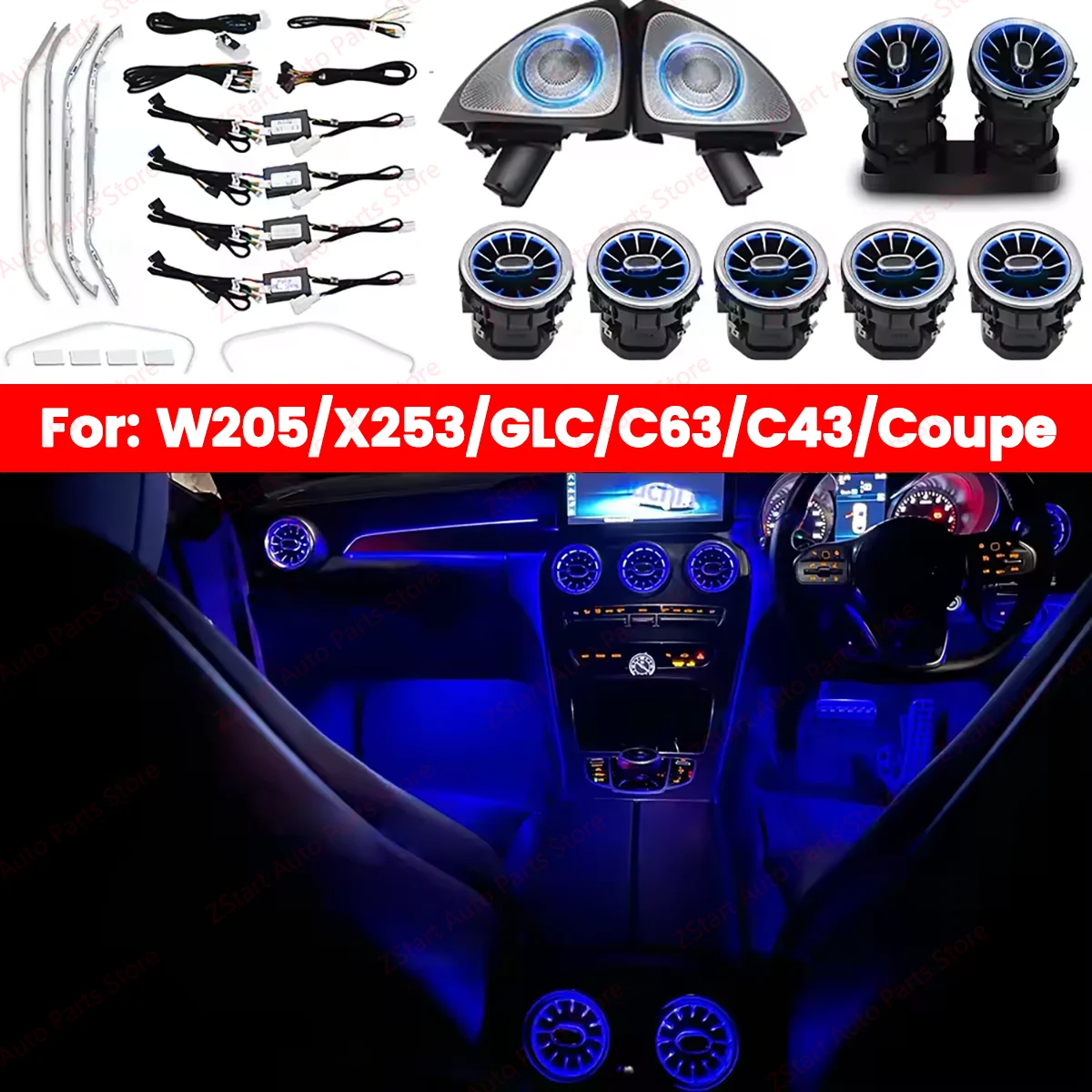 

3/12/64 Colors Car LED Interior Instrument Lamp Strips For Mercedes Benz W205 X253 C Class GLC C43 Coupe Air Vent Ambient Light