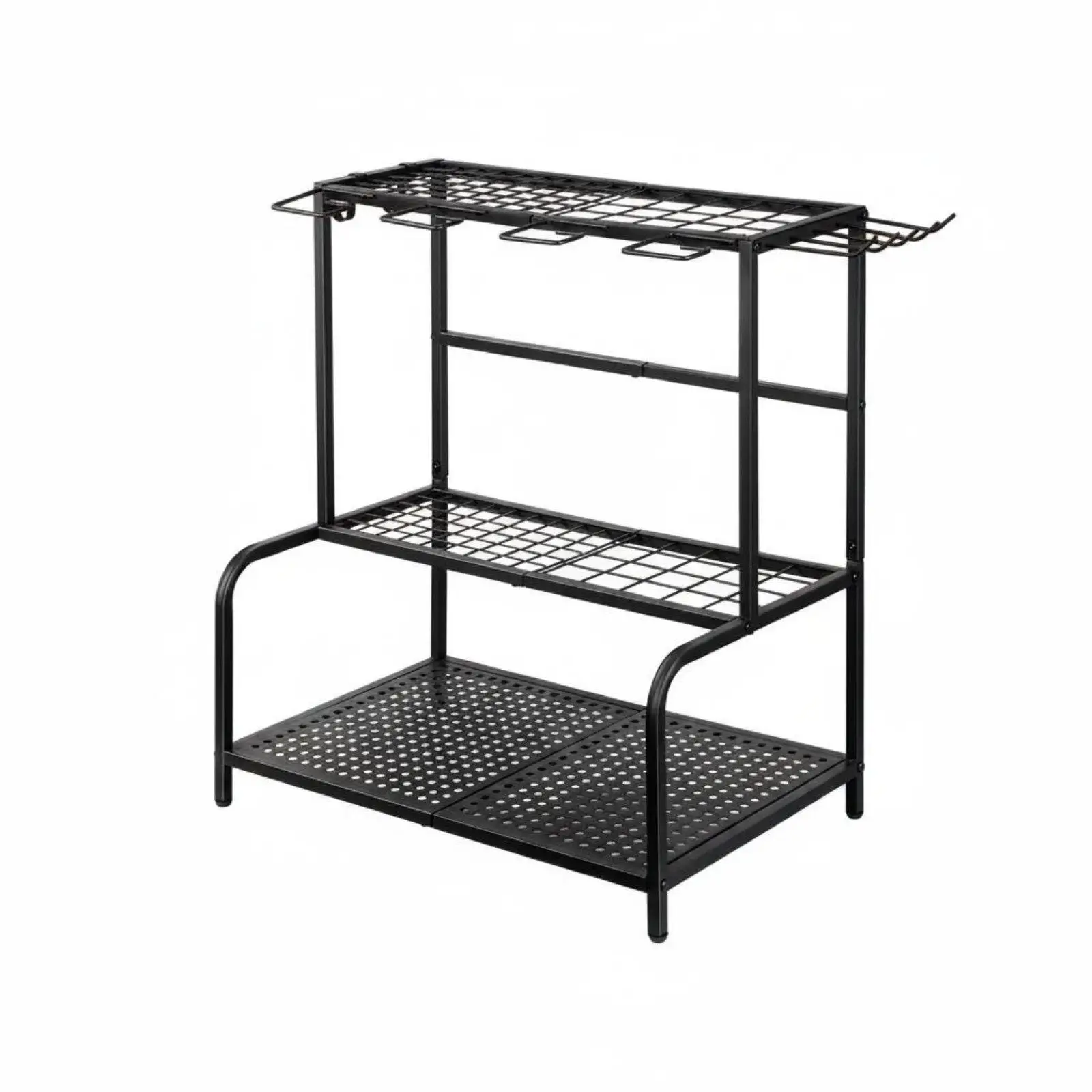 Metal Garden Tool Rack Adjustable Feet Garden Storage Rack Anti-Tip Design Multi-Tier Tool Holder for Patio, Shed