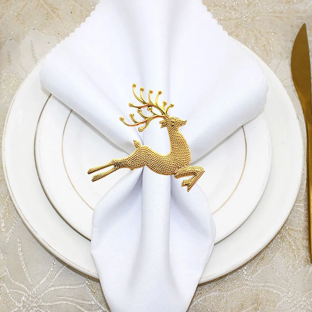 

4pcs Deer Napkin Rings Alloy Christmas Tableware Decorative Accessories Reusable Xmas Dinner Wedding Picnic Holiday