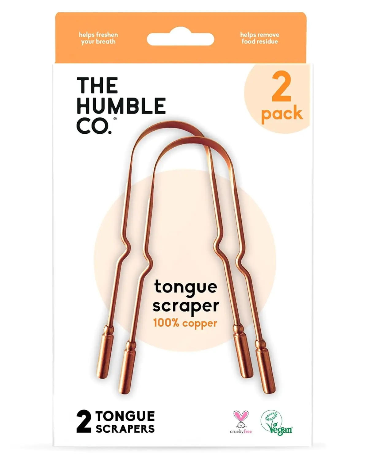 

2-Pack Copper Tongue Scraper for Adults & Kids - Eliminates Bad Breath & Bacteria - Dental Oral Care Essentials