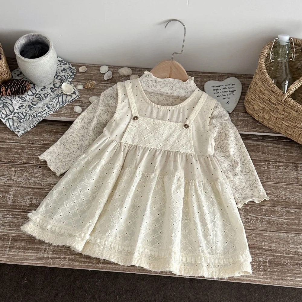 2026 Autumn New Baby Girl Sleeveless Vest Dress Cotton Girls Sweet Dot Lace Dress Infant Princess Dress Toddler Clothes