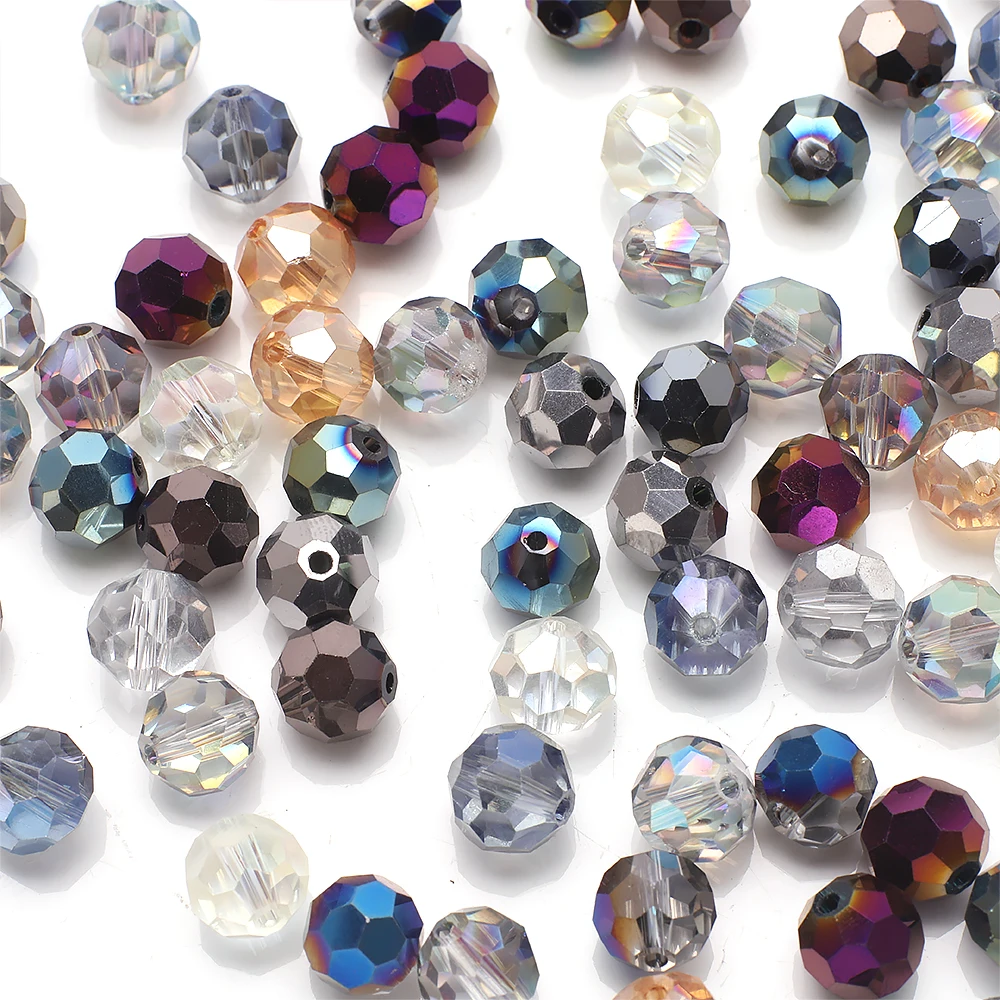 4mm 6mm 8mm 10mm 12mm 32Facets Round Ball AB Faceted Crystal Glass Beads Loose Spacer Beaded lot for Jewelry Making DIY Crafts