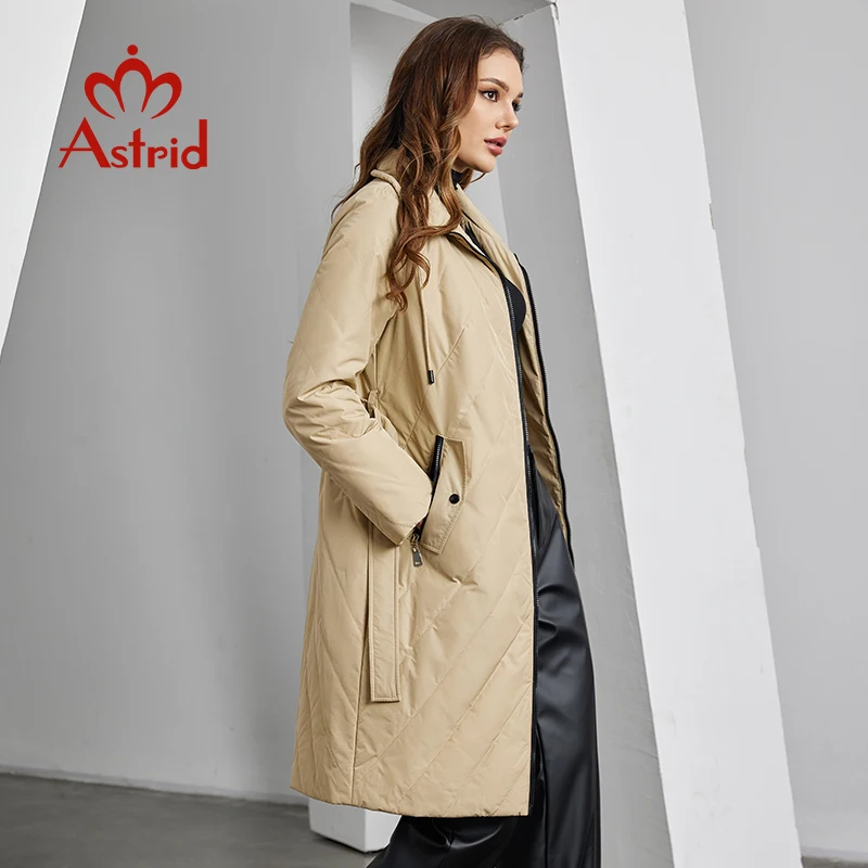 Astrid Autumn Winter Women\'s Parka Coats Stand Collar Belt Long Quilted Jacket Windproof Outerwear Female Padded Cotton Overcoat