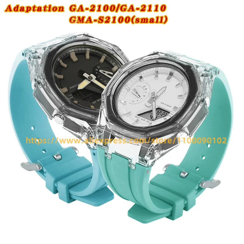 Transparent  Jelly Case GA-2100 GMA-S2100 Clear Case Rubber Strap for Ga 2100 Gma S2100 Oak Resin Watch Replacement Parts