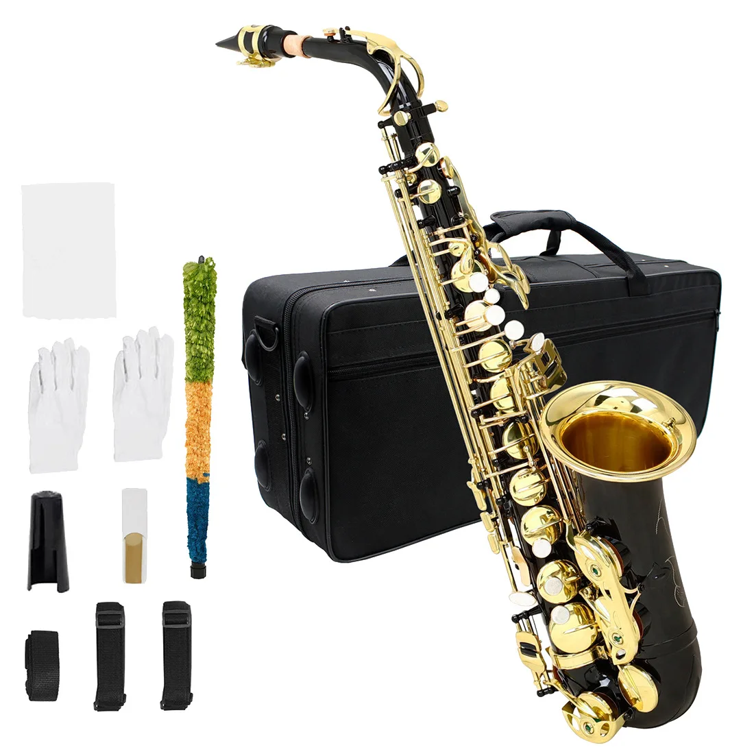 E Flat Alto Saxophone, Black Nickel Plated, Beginner Friendly, 16.5mm Bore, High Quality Sound, Durable Musical Instrument