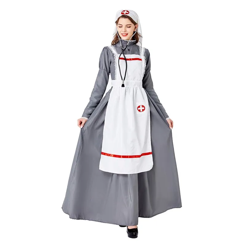 Sexy Damen Halloween Retro Mittelalterliche Krankenschwester Arzt Rollenspiel Kostüm Set Weibliche Französische Dienstmädchen Bühnenauftritt Faschingskostüm – Detail 8