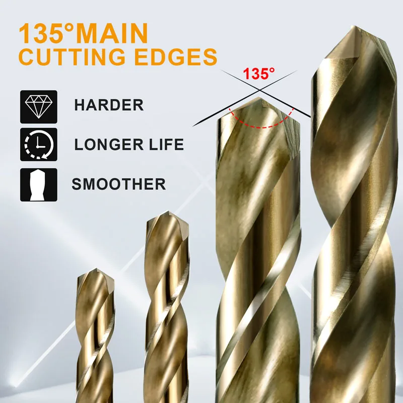 Cobalt Drill Bit Set 1/16"-3/8" 19Pcs, M35 High Speed Steel Bit for Hardened Metal, Stainless Steel, Cast Iron and Wood Plastics