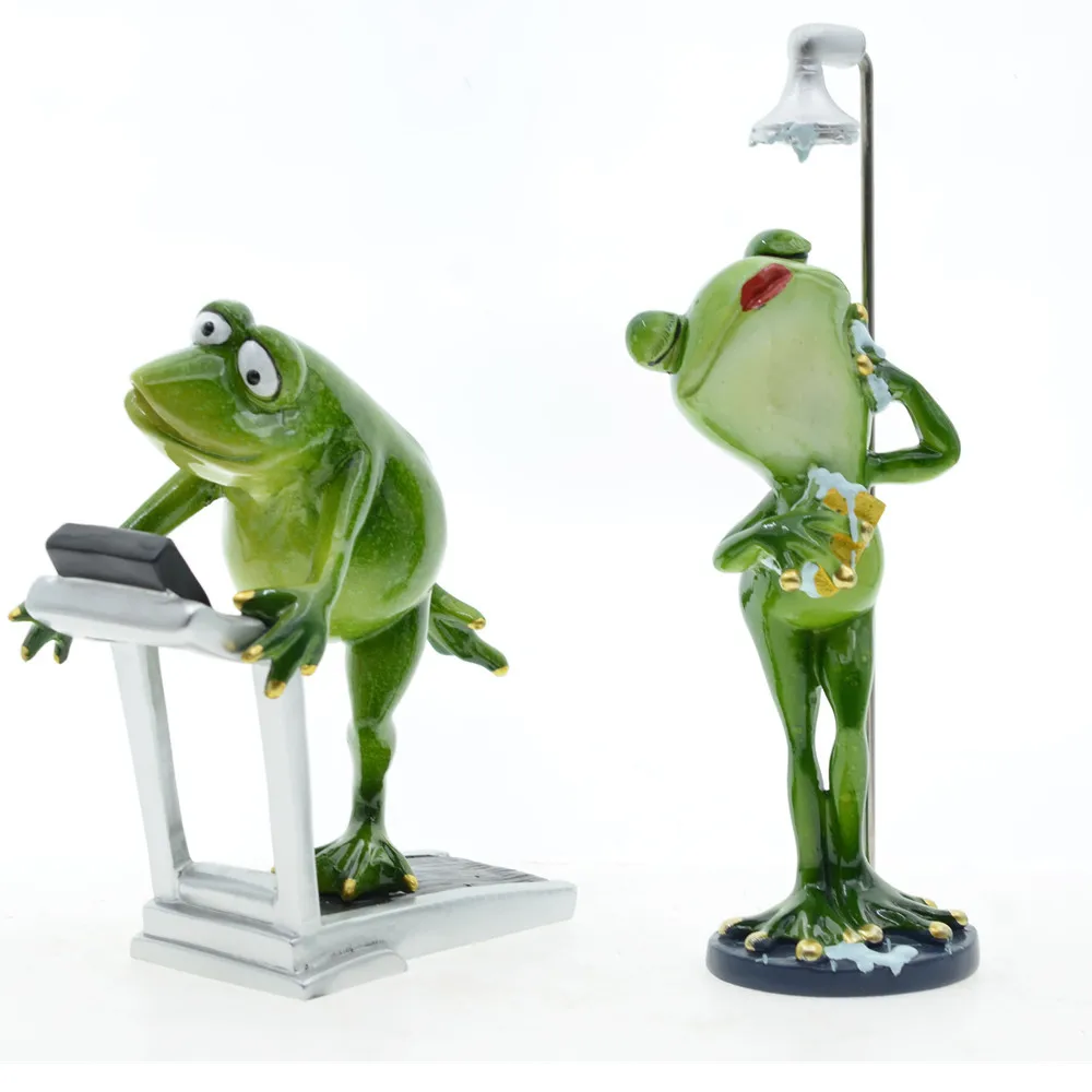 NEW 1-2Pcs 3D  Resin Creative Frog Craft Thinking about skiing cycling  sports Frog ModelHome Office Tabletop Decor Gift Present